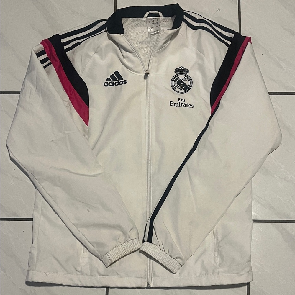 adidas White Track Jacket with Black & Pink Accents